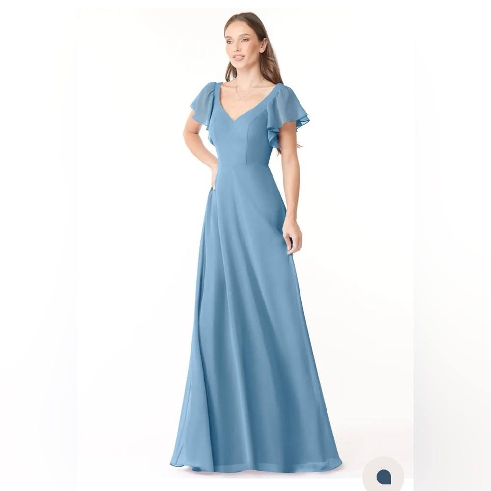 NWT Azazie Syenna size 8 steel blue bridesmaid dress wedding prom modest spring